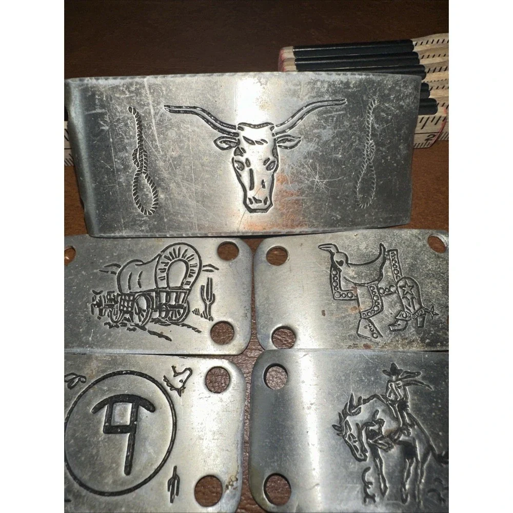 Western Vintage Aluminum Belt Buckle and 9 Bars For Conchos